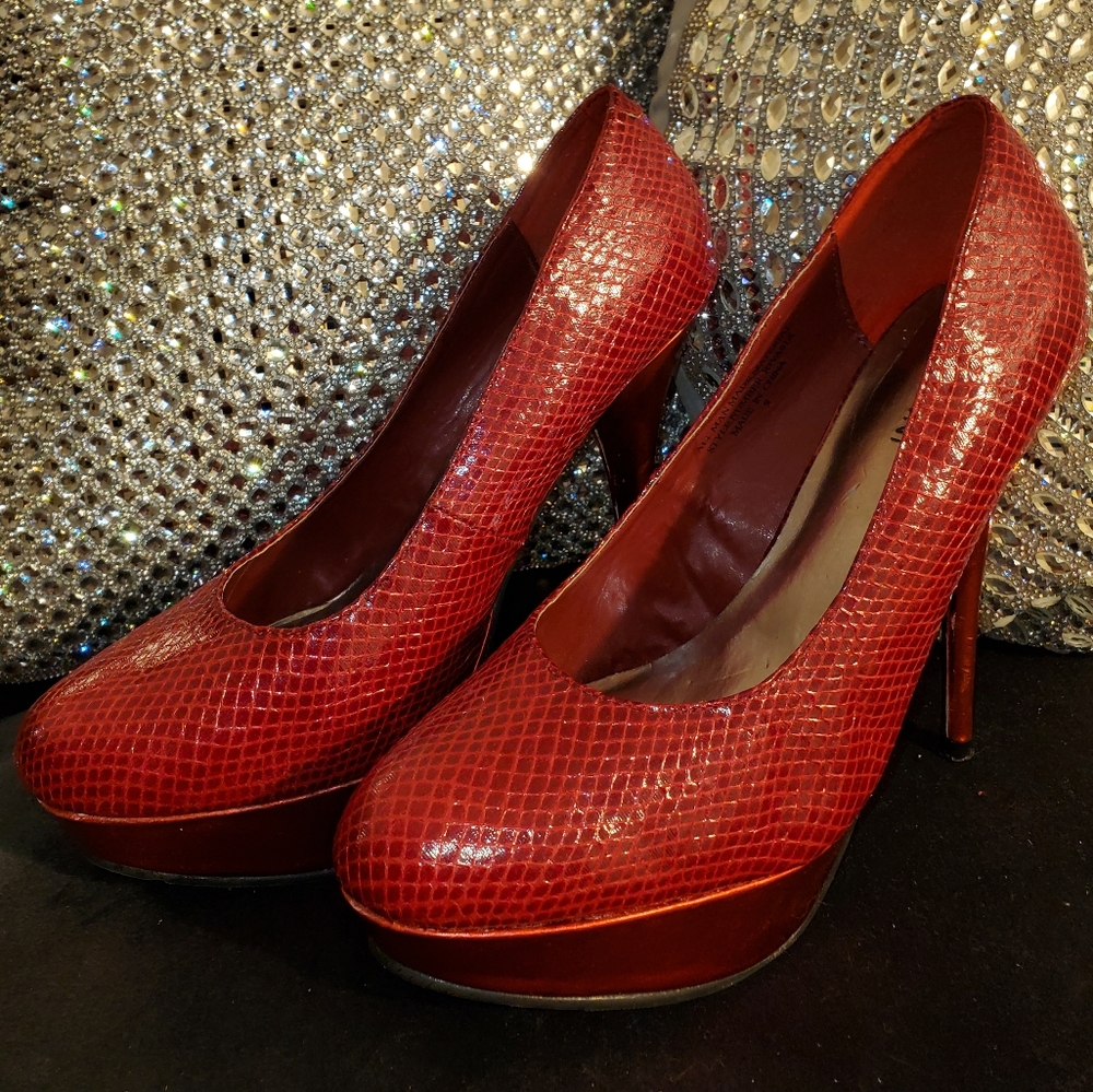 Red Snake Print High Heels